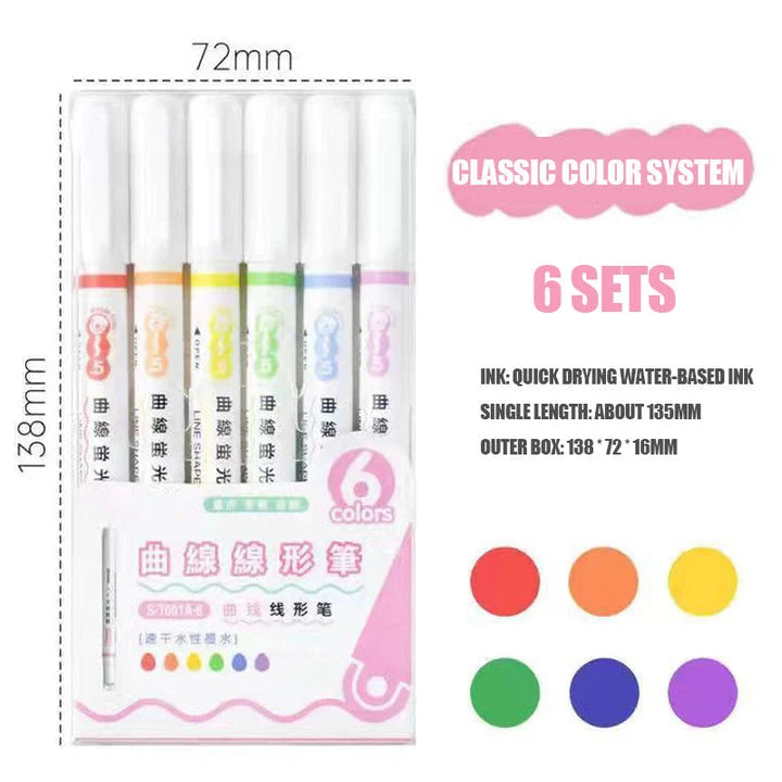 Fiber-Tip Pen Set Patterned Tips Six Colors