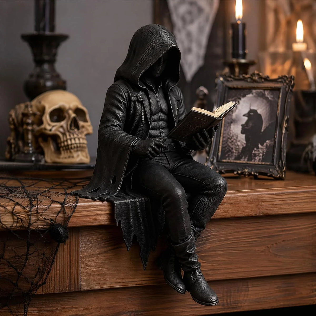 Figurine Hooded Reader Gothic Resin