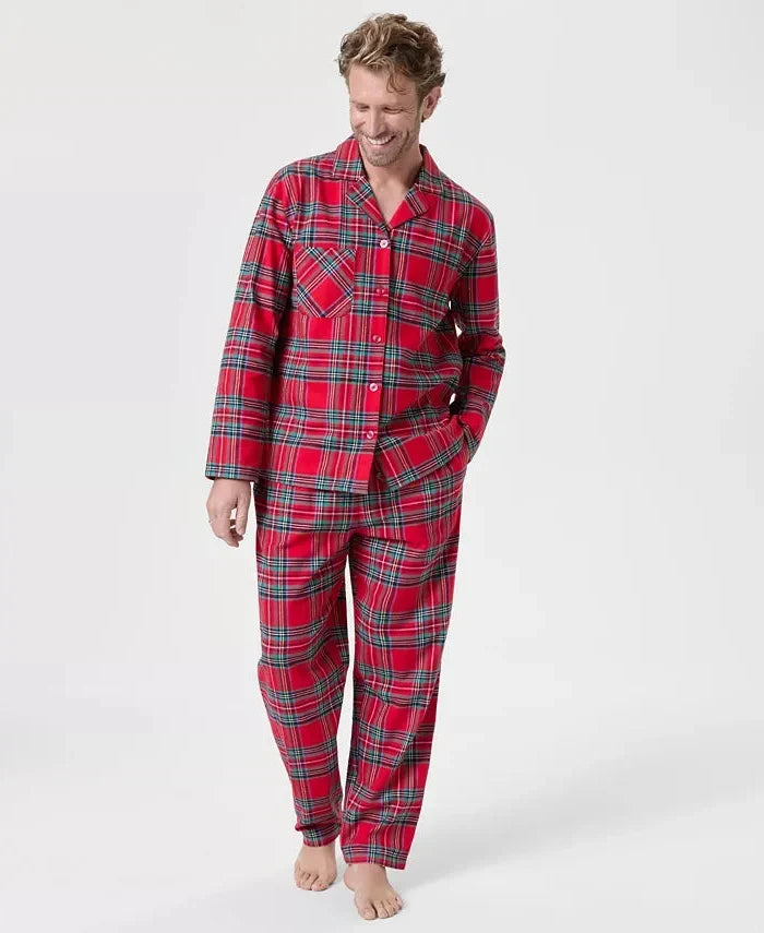 Flannel Pajama Set Woven Breathable Adjustable Drawstring Waist