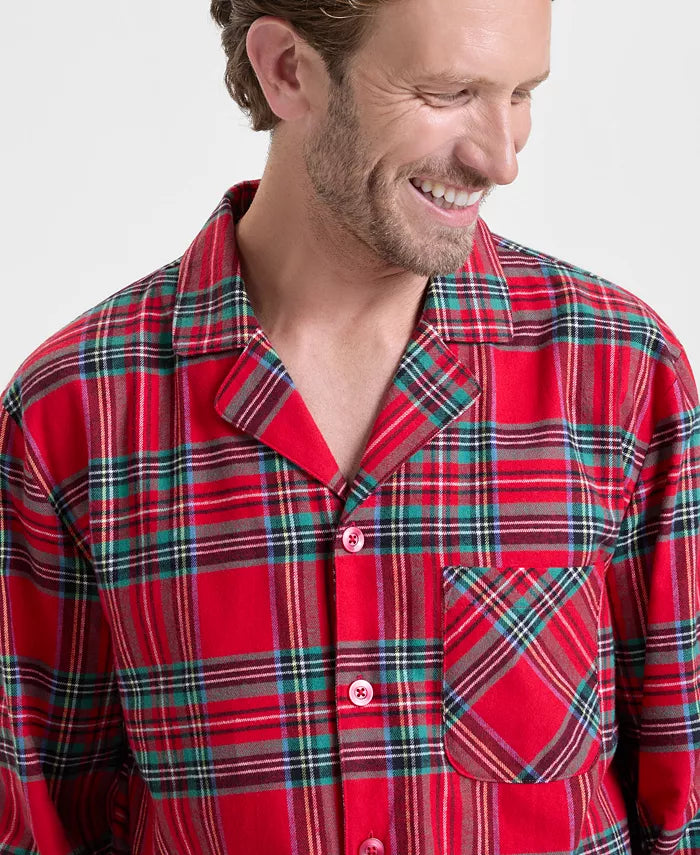 Flannel Pajama Set Woven Breathable Adjustable Drawstring Waist