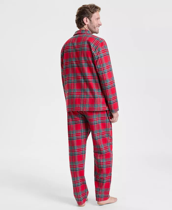 Flannel Pajama Set Woven Breathable Adjustable Drawstring Waist