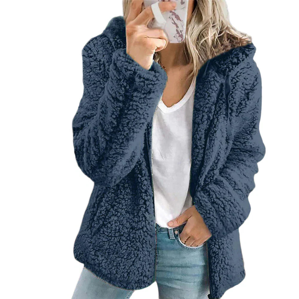Fleece Coat Teddy Texture Full-Zip Side Pockets
