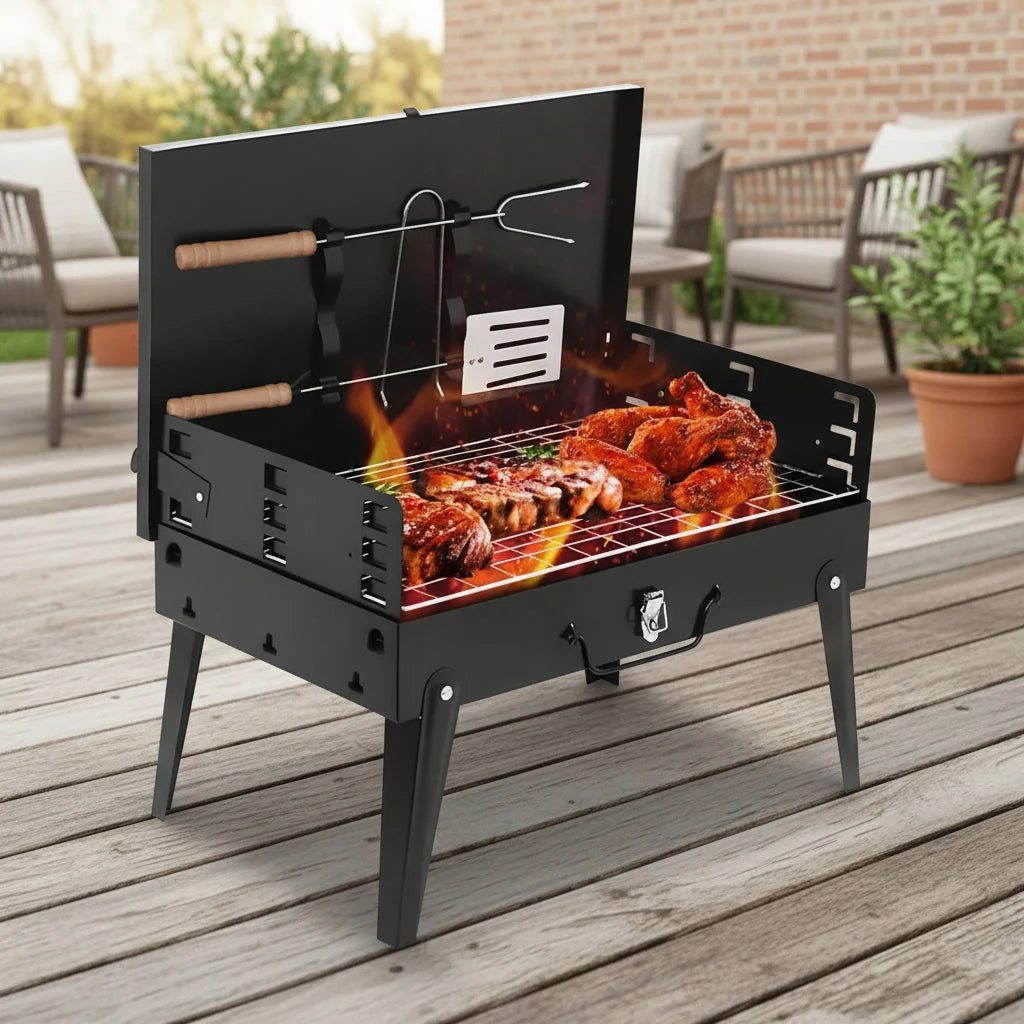 Foldable Grill Suitcase Style Stainless Steel Grate