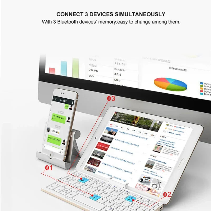 Foldable Keyboard Bluetooth Magnetic Stand Rechargeable Battery