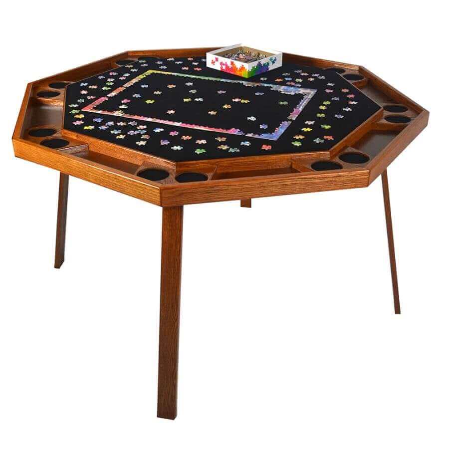 Folding Poker Table Oak Top Steel Legs Seats 8