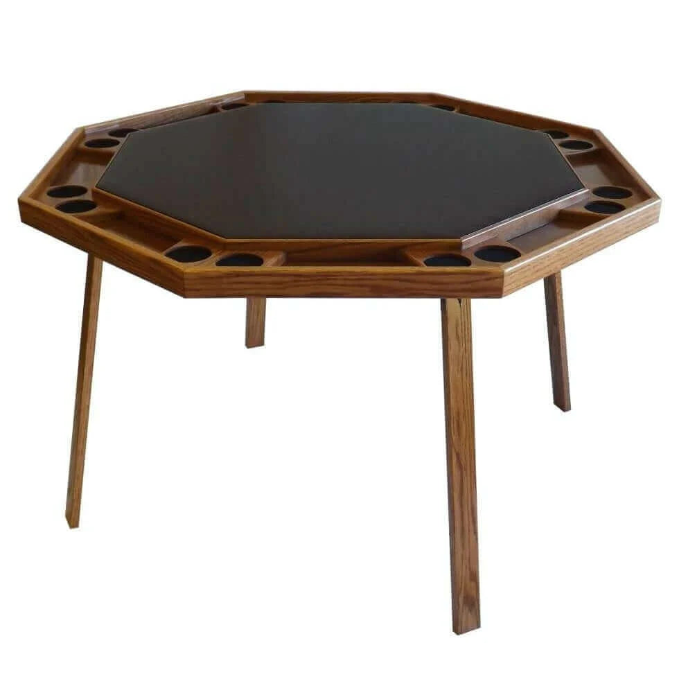 Folding Poker Table Oak Top Steel Legs Seats 8