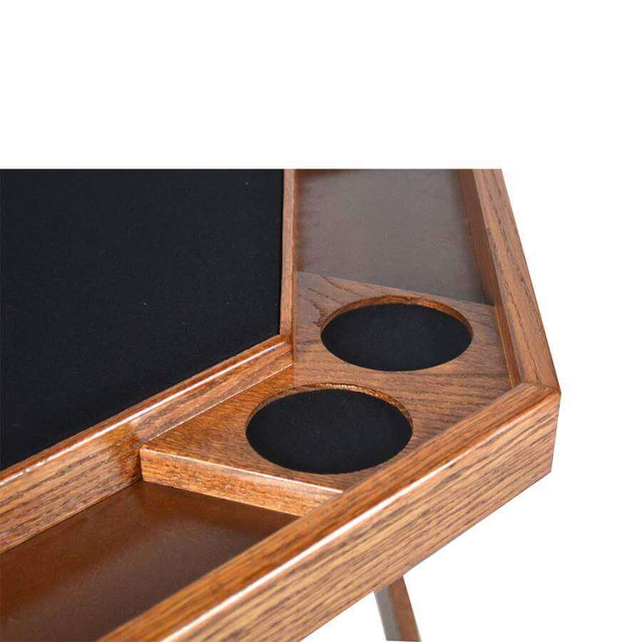 Folding Poker Table Oak Top Steel Legs Seats 8