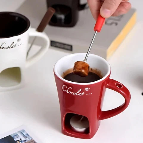 Fondue Set Tealight-Powered Ceramic Dishwasher-Safe