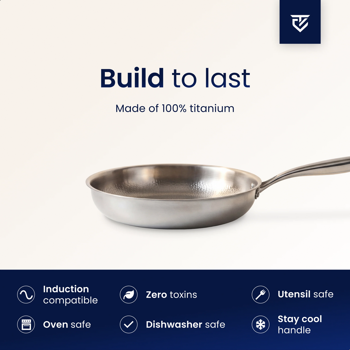 Frying Pan Uncoated Titanium PFAS-Free Oven-Safe up to 750°F