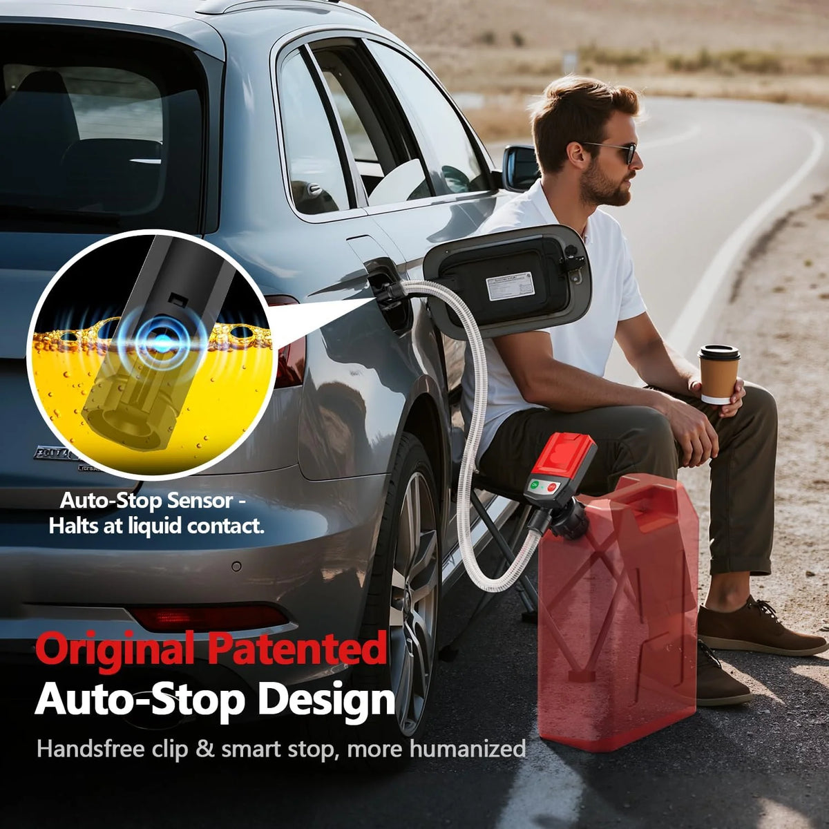 Fuel Transfer Pump Automatic Shutoff Battery-Powered With 4 Adapters