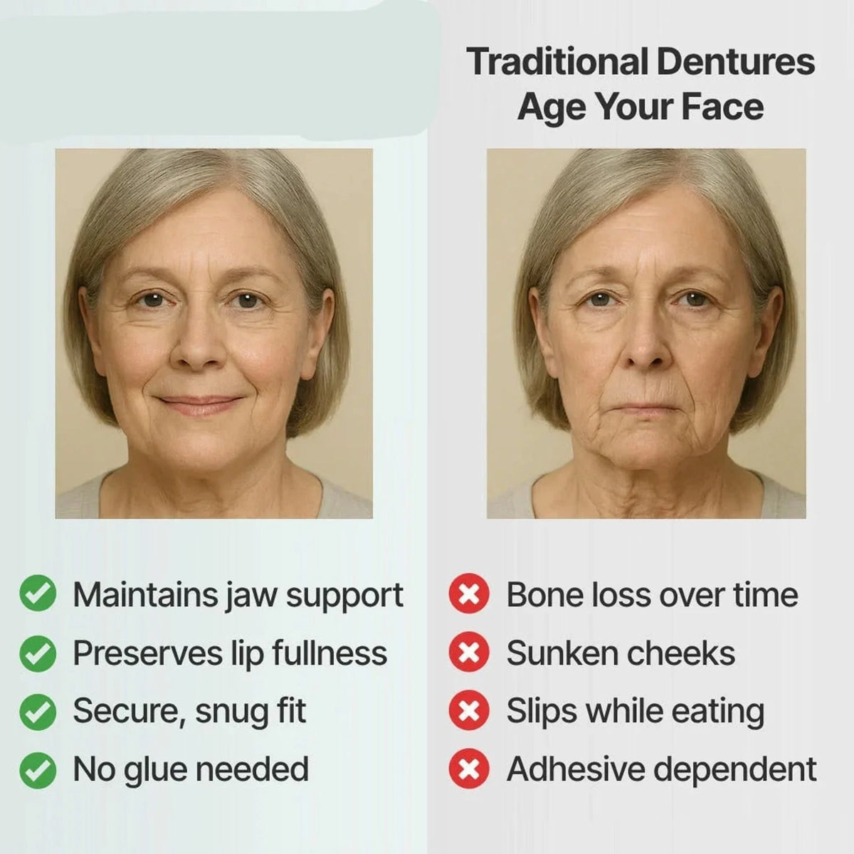 Full Arch Denture Set Flexible Cushion Grip Upper and Lower