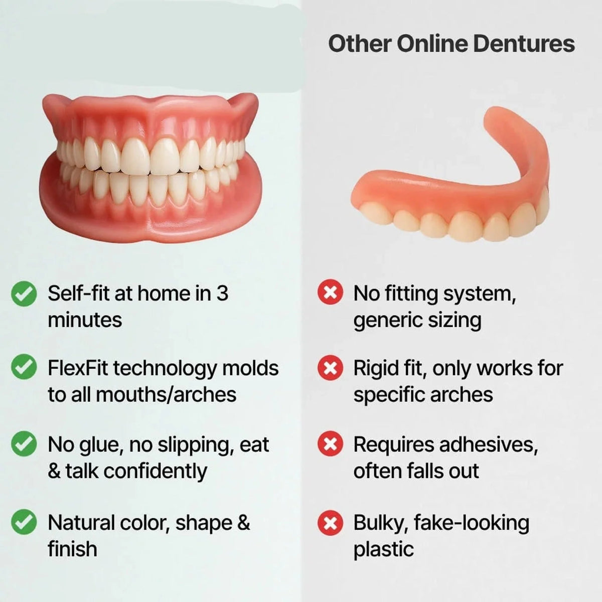 Full Arch Denture Set Flexible Cushion Grip Upper and Lower