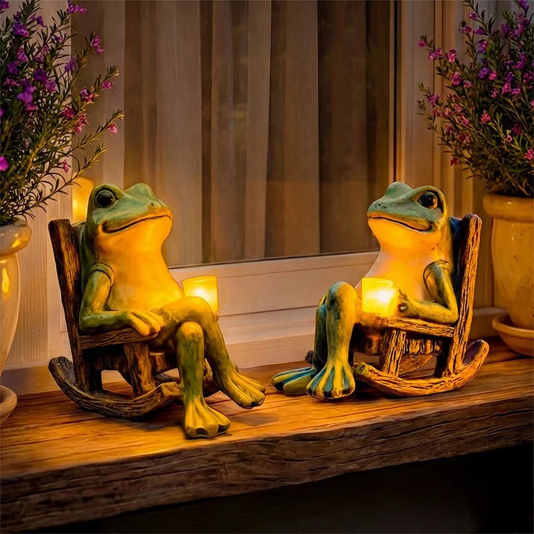 Garden Figurine Frog Solar Warm White Dusk-To-Dawn Weatherproof Resin