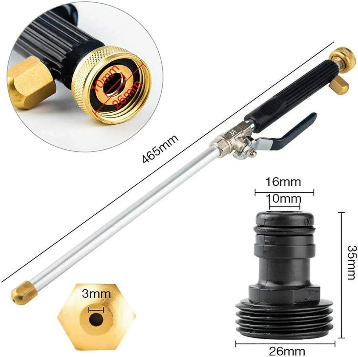 Garden Hose Nozzle Adjustable Spray Pressure Powered