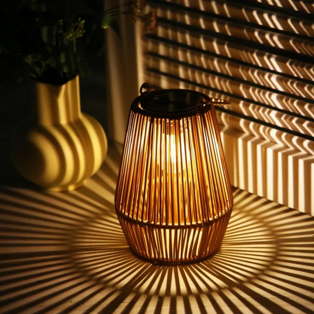 Garden Lantern Handwoven Rattan Solar Powered Waterproof