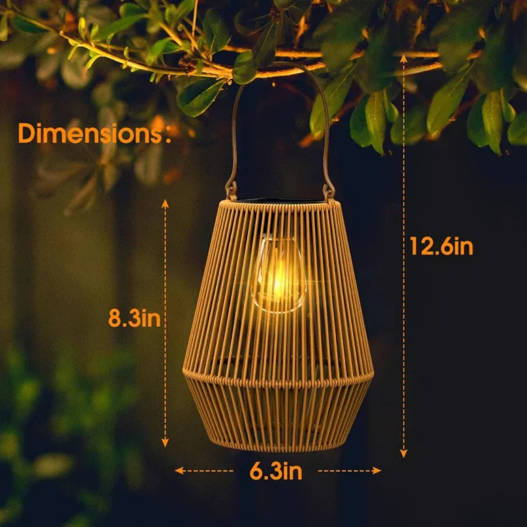 Garden Lantern Handwoven Rattan Solar Powered Waterproof