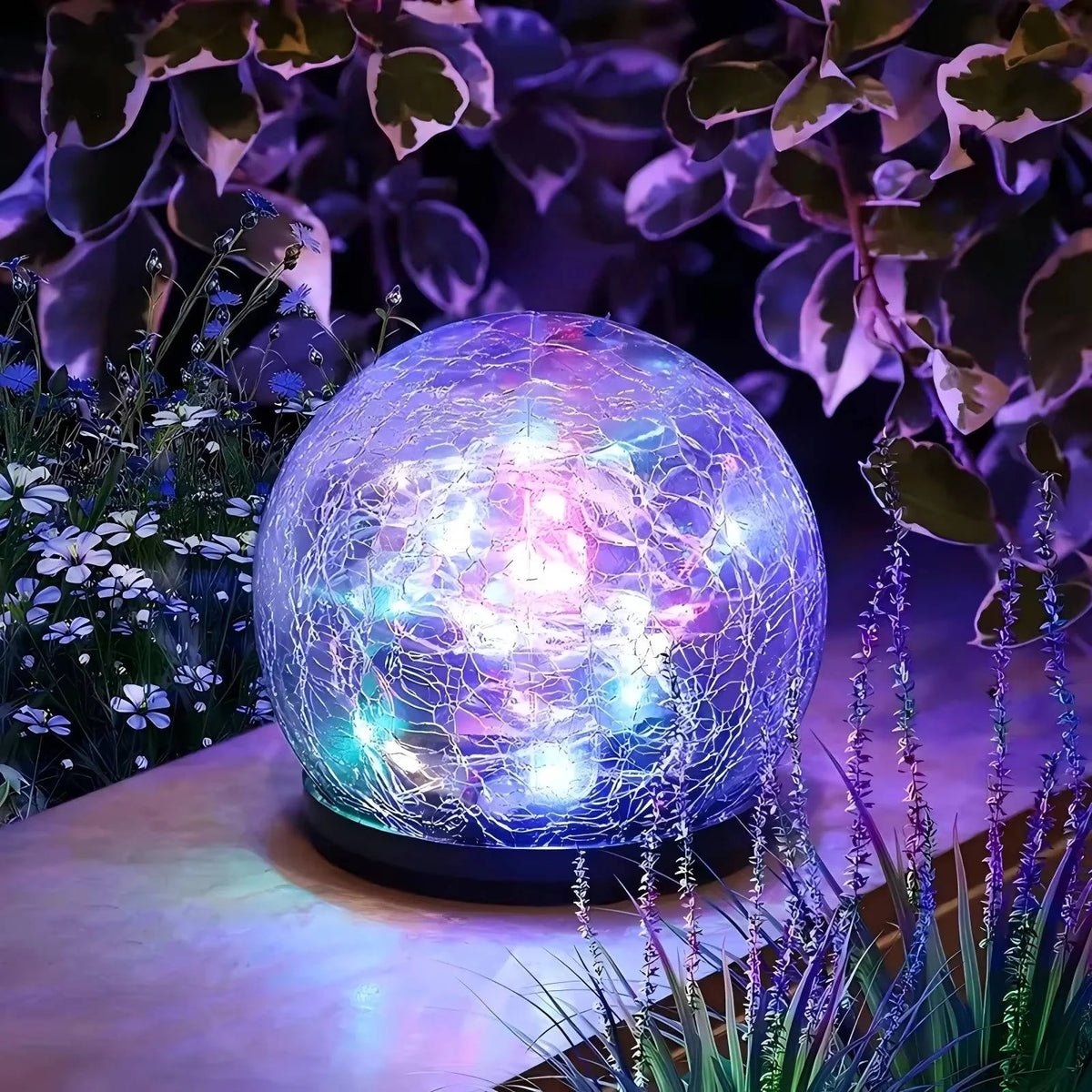 Garden Lights Solar Dusk-to-Dawn Cracked Glass