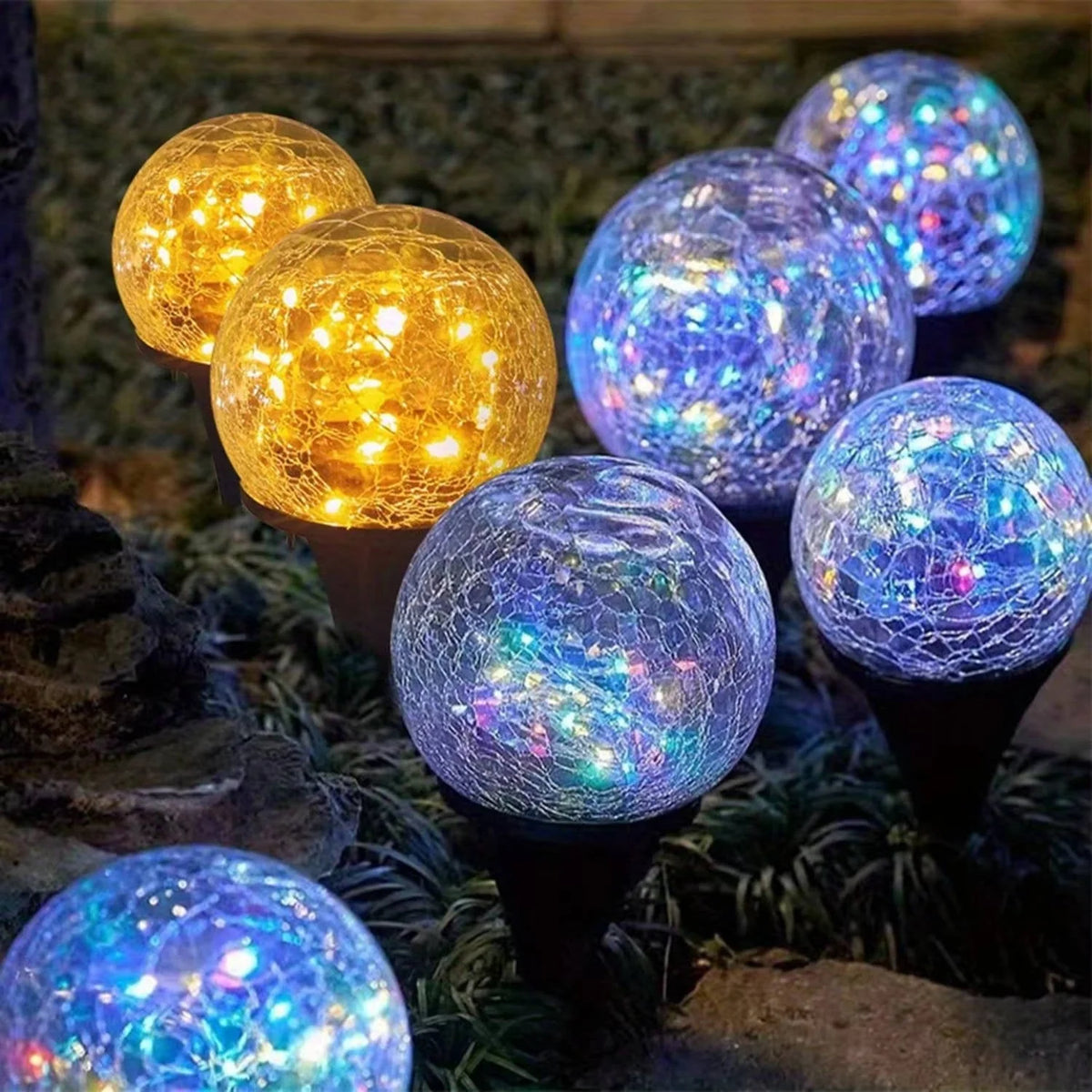 Garden Lights Solar Dusk-to-Dawn Cracked Glass