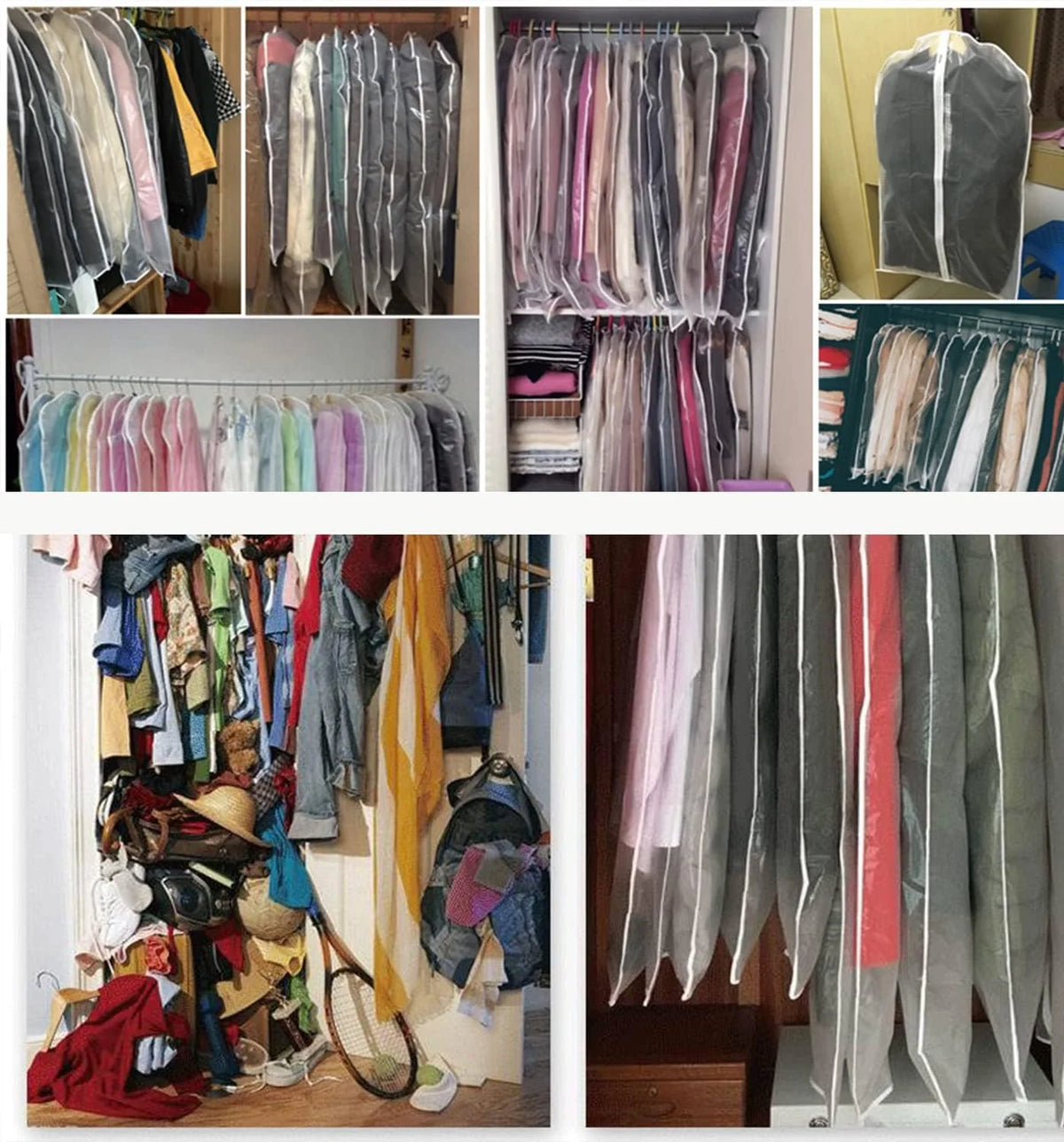 Garment Storage Bags Breathable Full-Length Zipper Set of 5