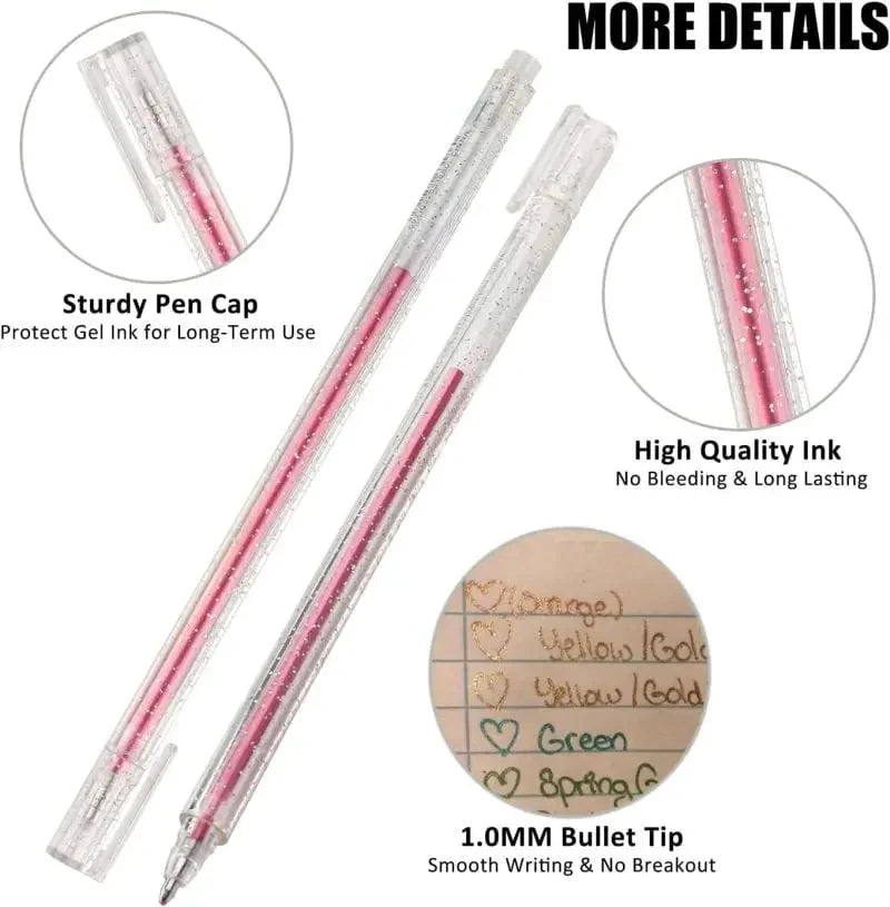 Gel Pen Set Glitter Fine Tip & Smear-Proof