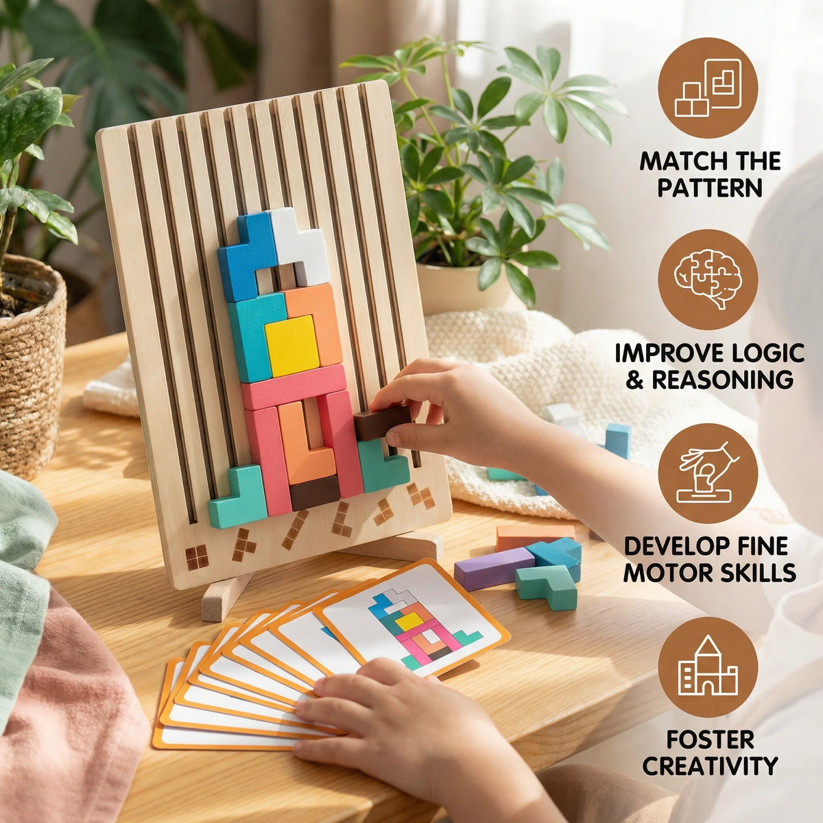 Geometric Shape Puzzle Natural Wood Precision Fit