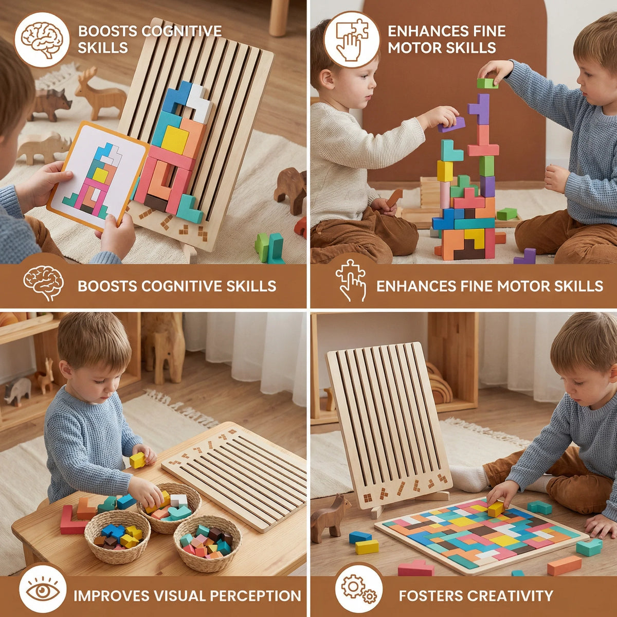 Geometric Shape Puzzle Natural Wood Precision Fit
