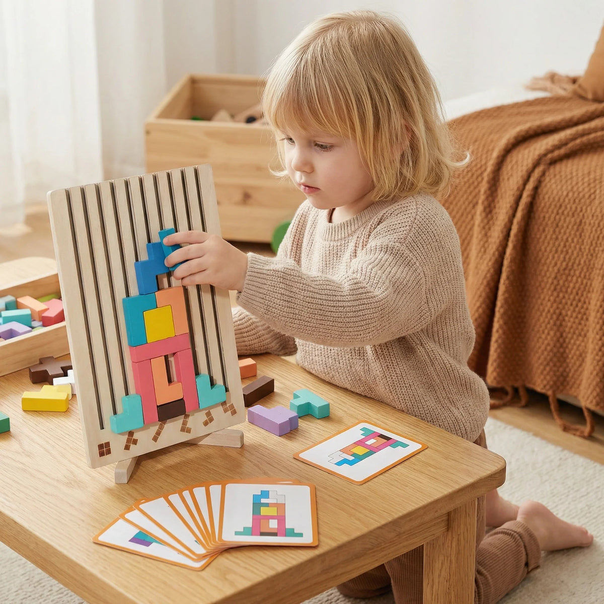 Geometric Shape Puzzle Natural Wood Precision Fit