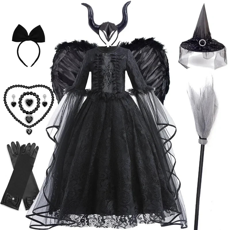 Girls Cosplay Dress Mid-Calf Lace Ruffle Breathable Polyester
