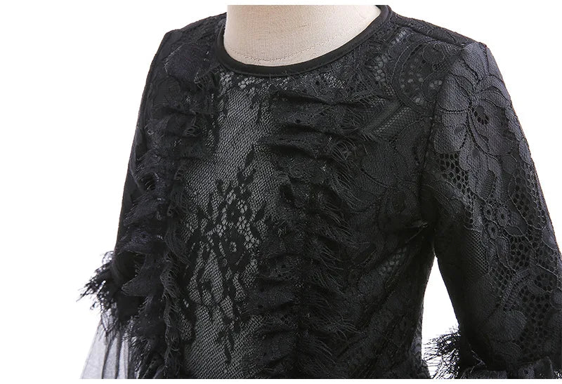 Girls Cosplay Dress Mid-Calf Lace Ruffle Breathable Polyester