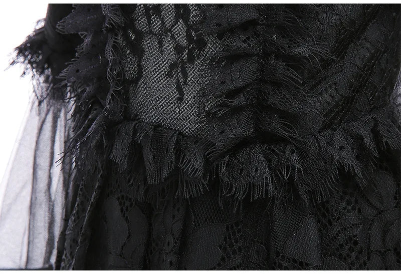 Girls Cosplay Dress Mid-Calf Lace Ruffle Breathable Polyester