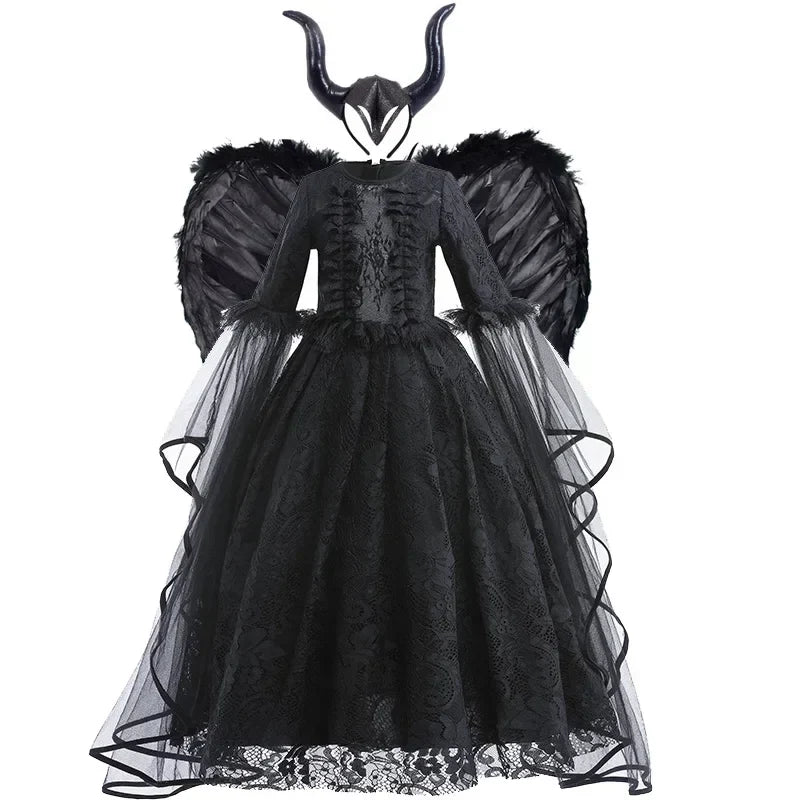 Girls Cosplay Dress Mid-Calf Lace Ruffle Breathable Polyester
