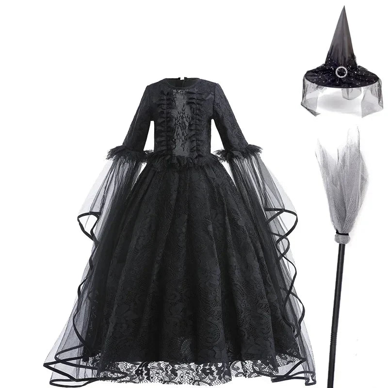 Girls Cosplay Dress Mid-Calf Lace Ruffle Breathable Polyester