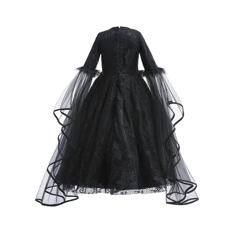 Girls Cosplay Dress Mid-Calf Lace Ruffle Breathable Polyester