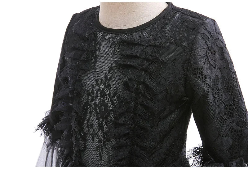 Girls Cosplay Dress Mid-Calf Lace Ruffle Breathable Polyester
