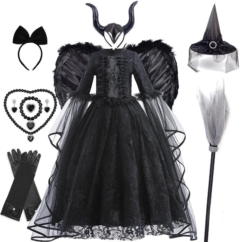 Girls Cosplay Dress Mid-Calf Lace Ruffle Breathable Polyester