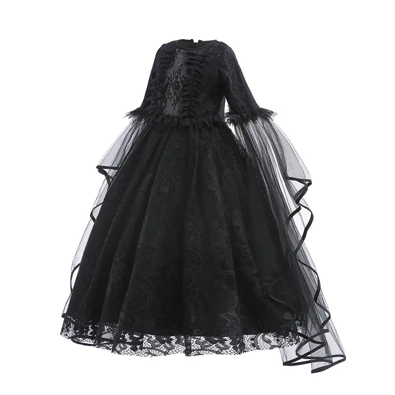 Girls Cosplay Dress Mid-Calf Lace Ruffle Breathable Polyester