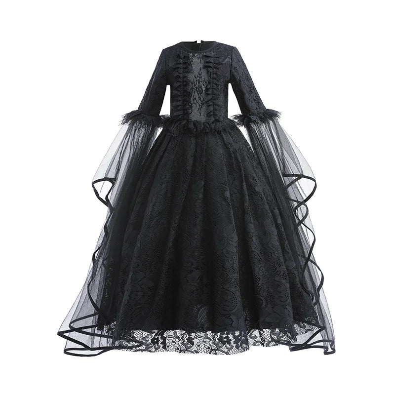 Girls Cosplay Dress Mid-Calf Lace Ruffle Breathable Polyester