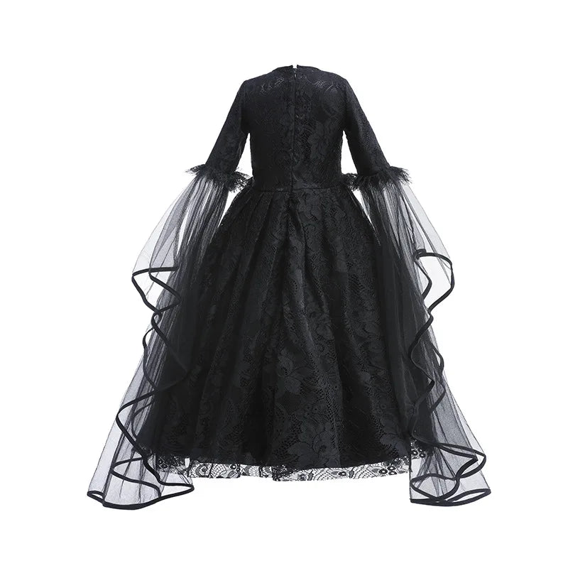 Girls Cosplay Dress Mid-Calf Lace Ruffle Breathable Polyester