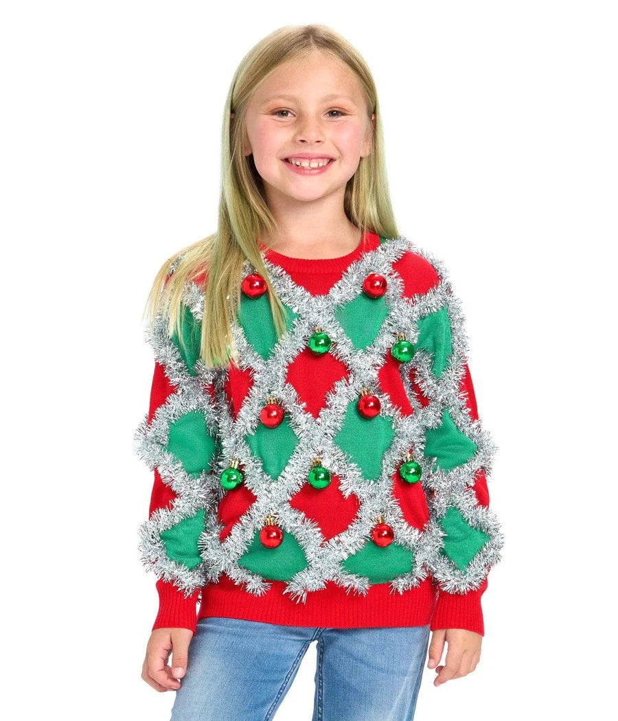 Girls Sweater Woven Tinsel Trim Soft Acrylic Knit
