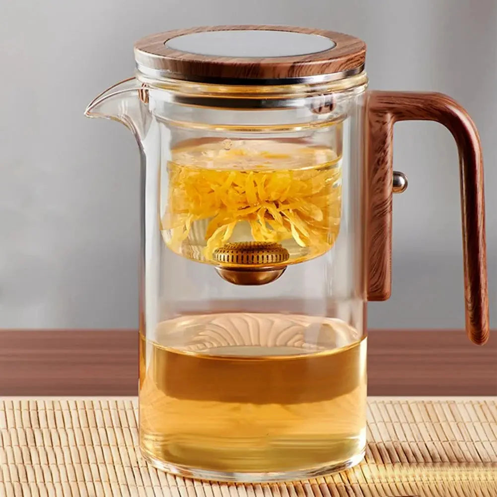 Glass Teapot Removable Fine Mesh Infuser & Wooden Handle
