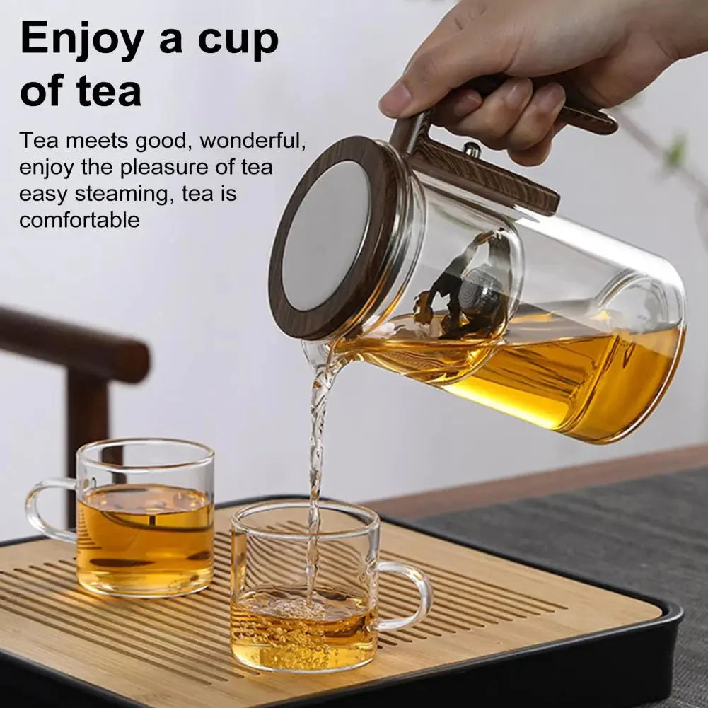 Glass Teapot Removable Fine Mesh Infuser & Wooden Handle