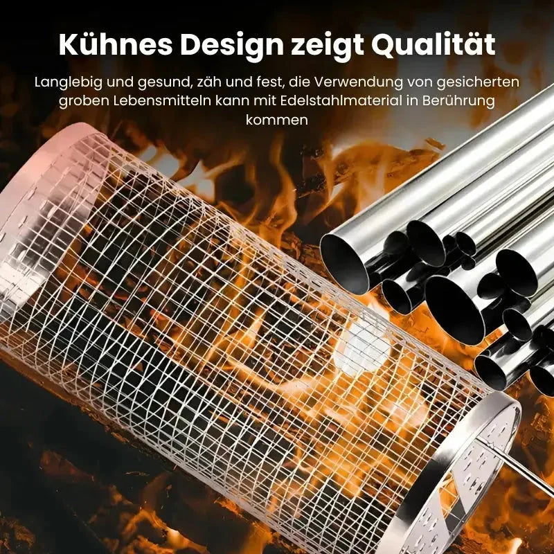 Grill Basket Stainless Steel Rolling Mechanism Secures Small Items