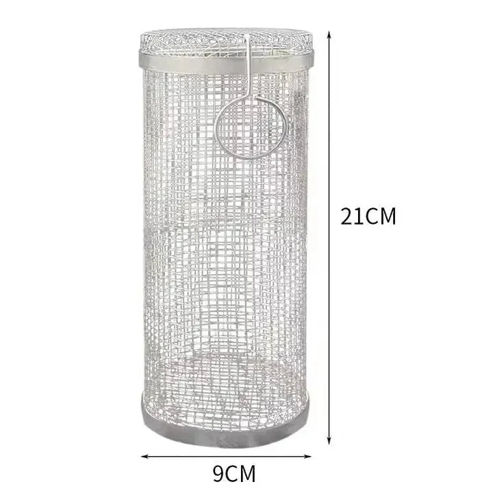 Grill Basket Stainless Steel Rolling Mechanism Secures Small Items