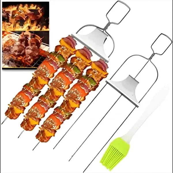 Grill Skewers Double-Prong Sliding Scraper Set of 3