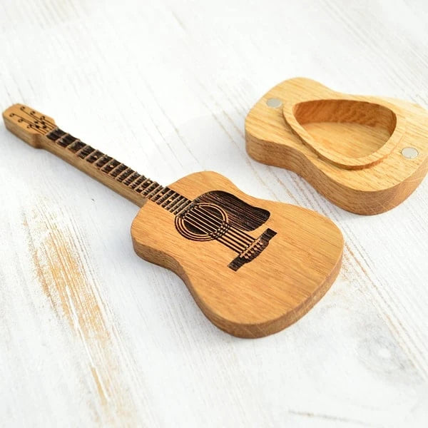 Guitar Pick Box Solid Oak Personalized Engraving Removable Stand