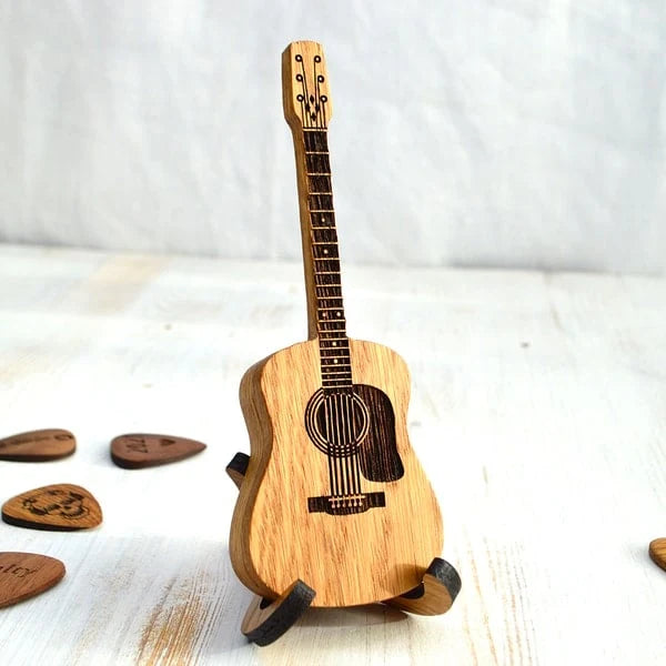 Guitar Pick Box Solid Oak Personalized Engraving Removable Stand
