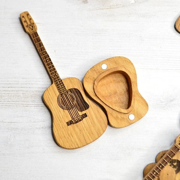 Guitar Pick Box Solid Oak Personalized Engraving Removable Stand