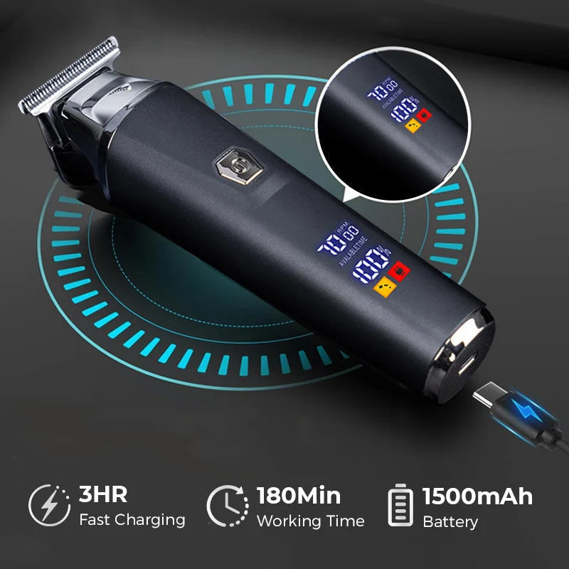 Hair & Beard Clipper Cordless LED Display USB Rechargeable