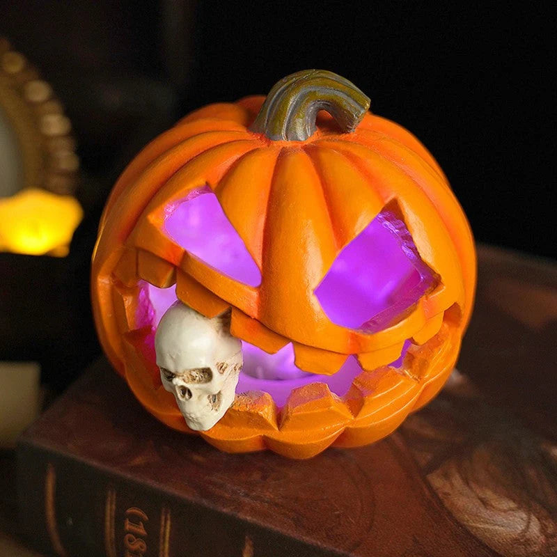 Halloween Pumpkin Ornament Resin Freestanding Skull Insert