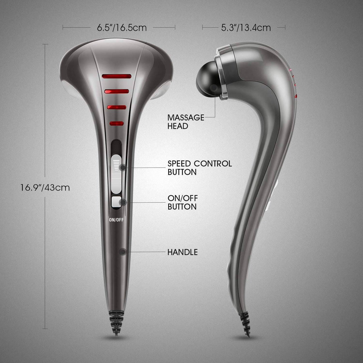 Handheld Massager Dual Percussion Three Interchangeable Nodes Corded